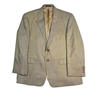 Lauren Ralph Lauren Wool Silk Hounds toothBlazer Suit Jacket Mens 44S Khaki Tan